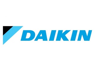 Daikin company logo featuring blue text and a geometric blue and black triangular design element